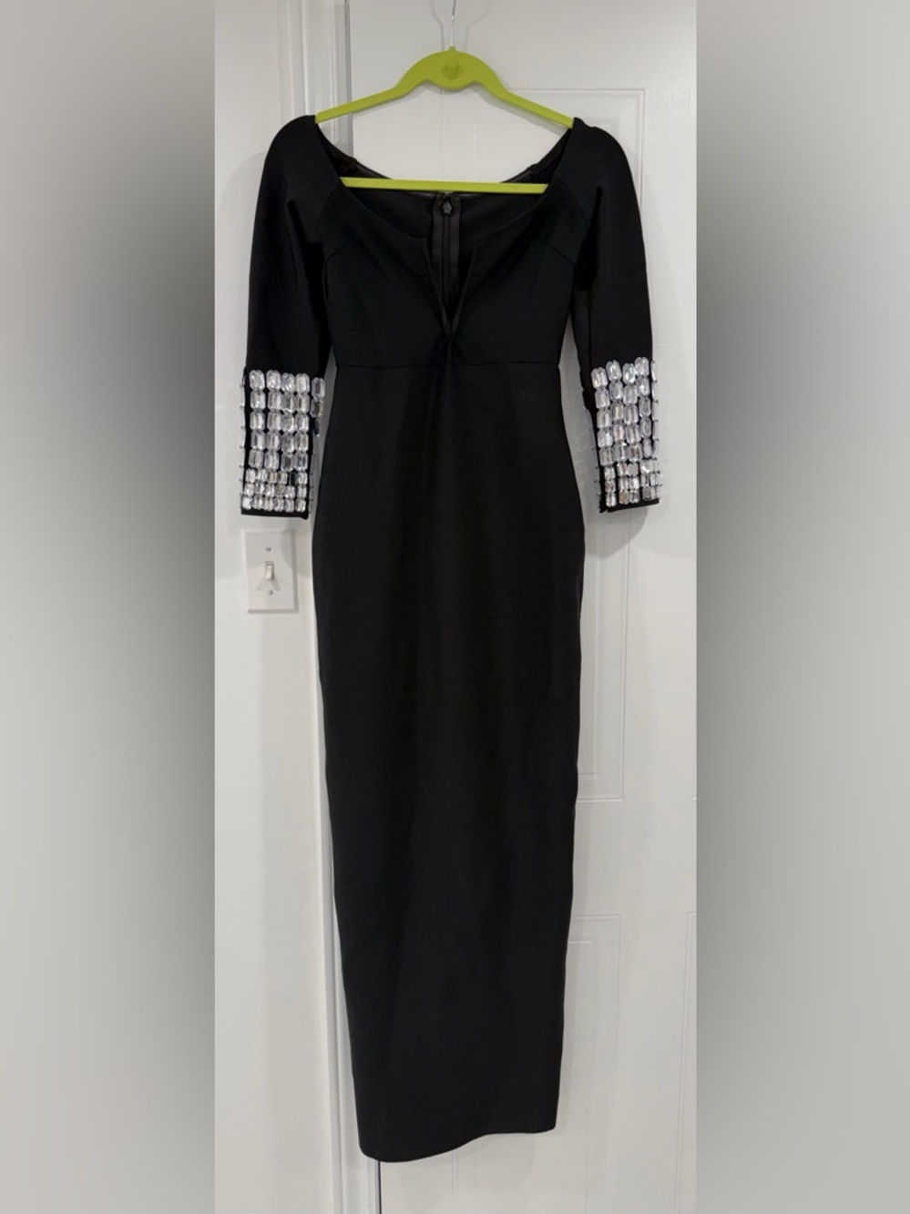 Elegant Black Dress with Crystal-Cuff Sleeves
